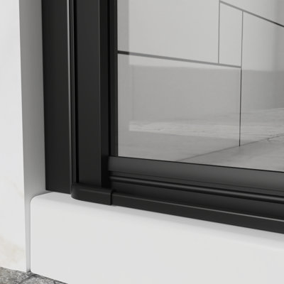 Porte de douche battante 32 po x 72 po, verre trempé transparent de 1/4 po (6 mm), finition noire, installation réversible, rotation pivotante à 180 °, charnières pliantes pliantes, porte vitrée avec joint d'étanchéité pour prévenir les fuites d'eau
