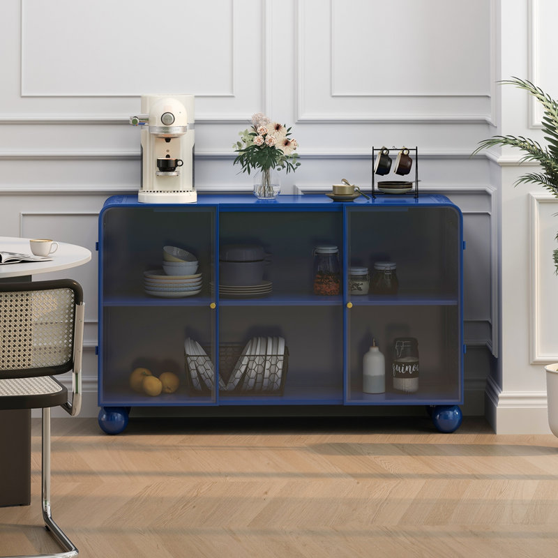 Armoire de rangement en verre 47,25 po du sol au plafond pour la cuisine, le salon et la salle de bain, Bleu