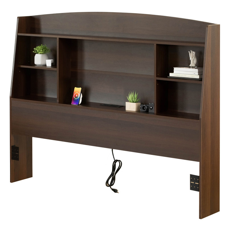  62" Queen Storage Headboard with Open Shelving and Built-In Cable Management Multi-Section Organizer for Books Devices and Nighttime Essentials Space-Saving Bedroom Setup for Easy Access