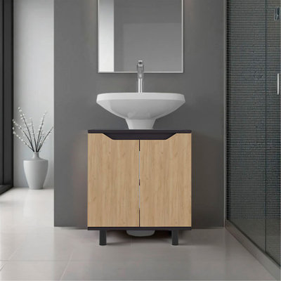Armoire sous le lavabo avec deux portes et tablettes de rangement intérieures, dossier découpé, 22 po de rangement autoportant et moderne pour salle de bain