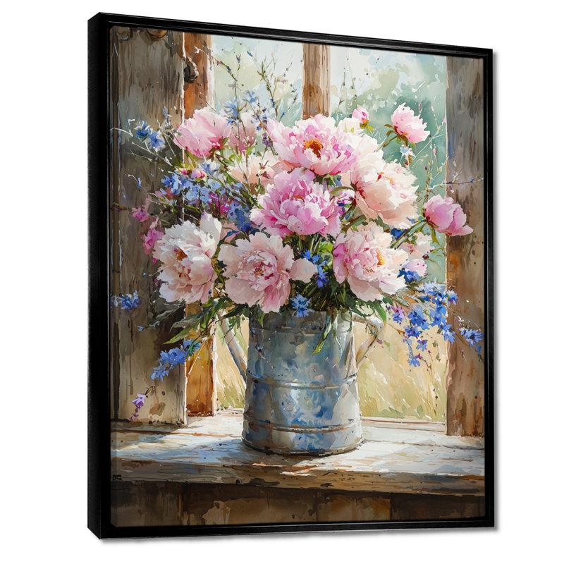 Veschi Country Bloom Peony Bouquet II - pivoines, reproduction d'art sur toile, H 32 po x l 16 po, Noir