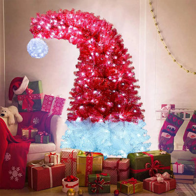 6FT Personalized Bent Top Christmas Tree, Hat Style Christmas Tree, Holiday Decoration,LED Lights