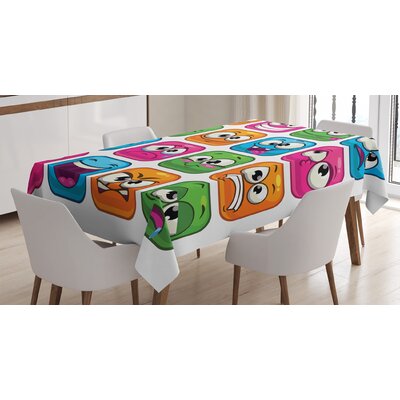 Ambesonne Funny Tablecloth, Digital Square Cartoon Style For Children Smiley Face Expression Monster Comic Avatar, Rectangular Table Cover For Dining -  East Urban Home, F8360E797E3346A2BE5EEAD0E5757E8C