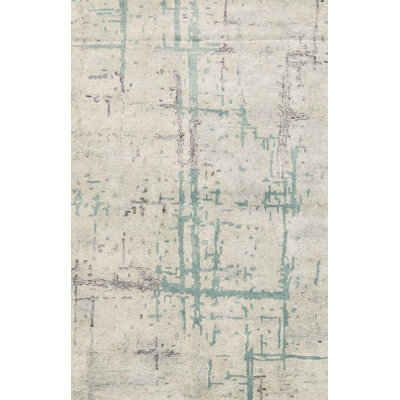 Tapis ivoire et turquoise noué à la main de haute qualité