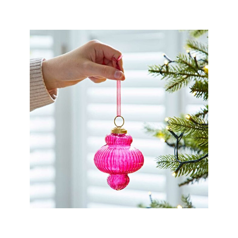 9.5cm Clear Glass Bauble, Cerise
