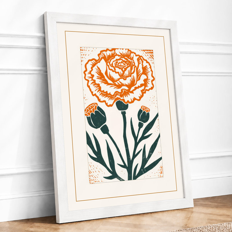Orange Rose In Bloom Botanical - Print, A1 - 84.1 x 59.4 cm, White