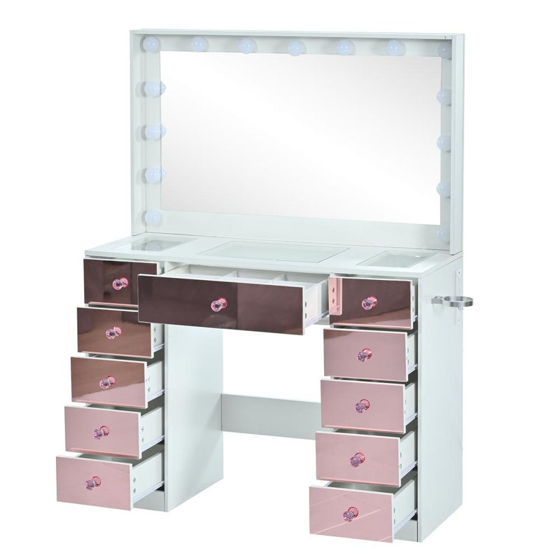 Vanity Desk Set with Cushioned Stool
