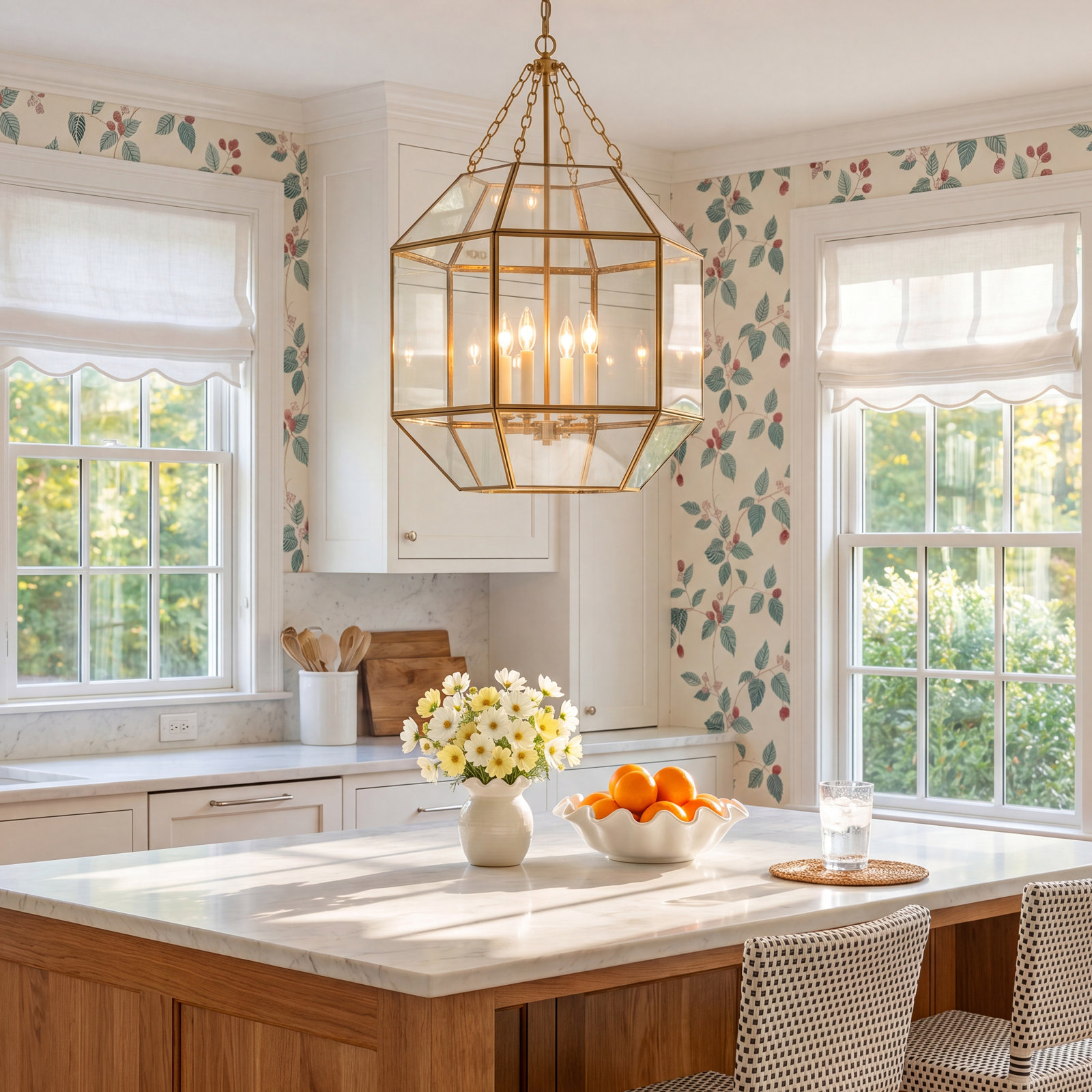 Reid 4 Light Glass Dimmable Pendant, 60W, No, Satin Brass
