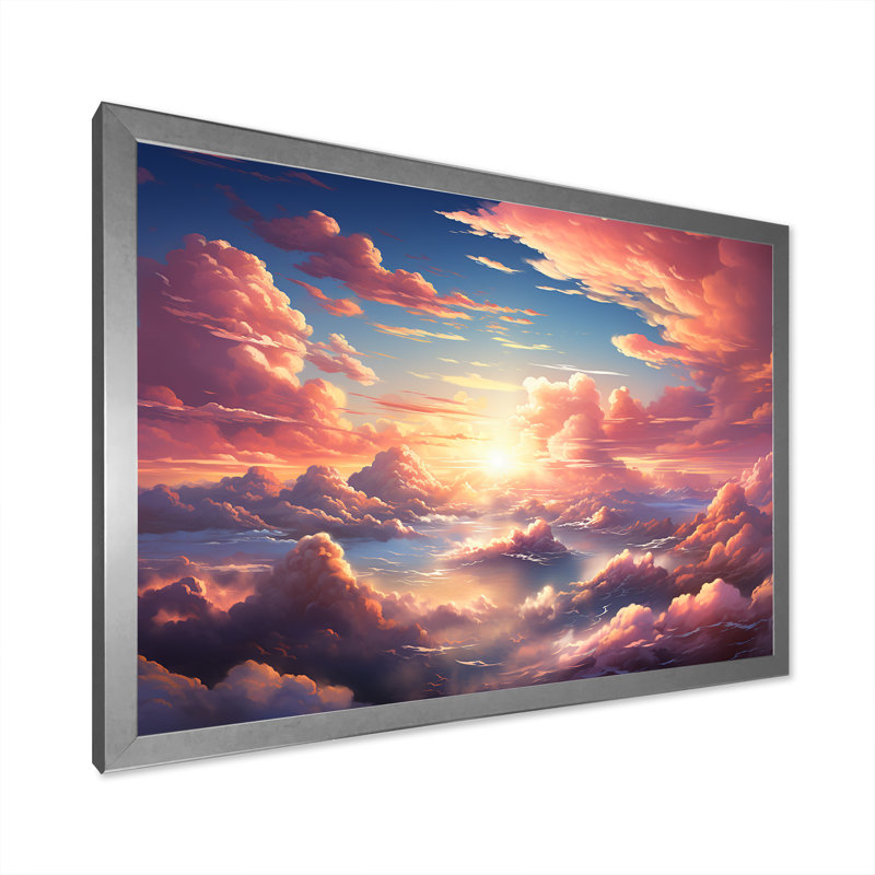 Kawaii Landscape Clouds II sur impression sur toile, H 34 po x l 44 po x P 1,5 po, Cadre photo argenté
