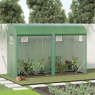 Serre Lean-to-Green de ton vert avec housse en PE protectrice contre les rayons UV, 10 po x 3 po x 7 pi, structure en acier pour patio ou jardin