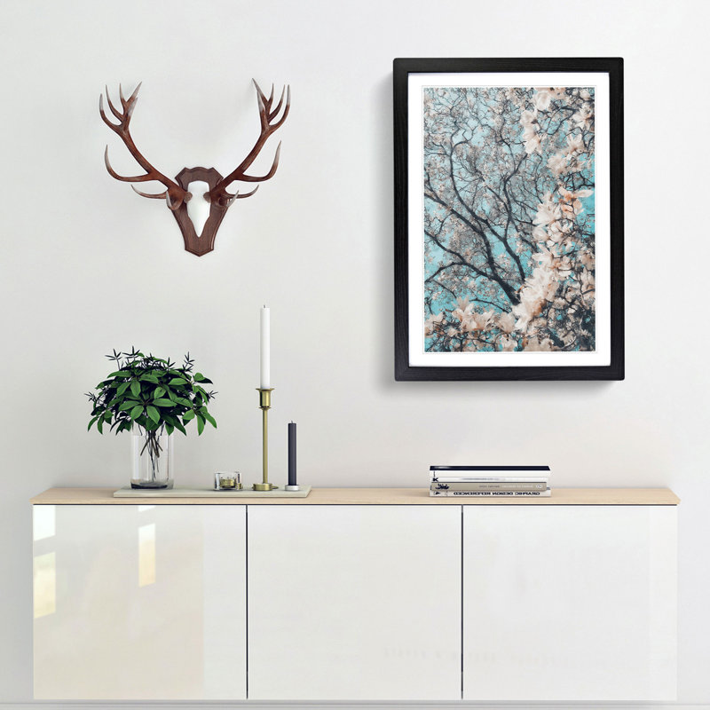 Pale Pink Magnolia Tree - Picture Frame Painting Print, 33cm H x 24cm W x 2cm D, Black Framed