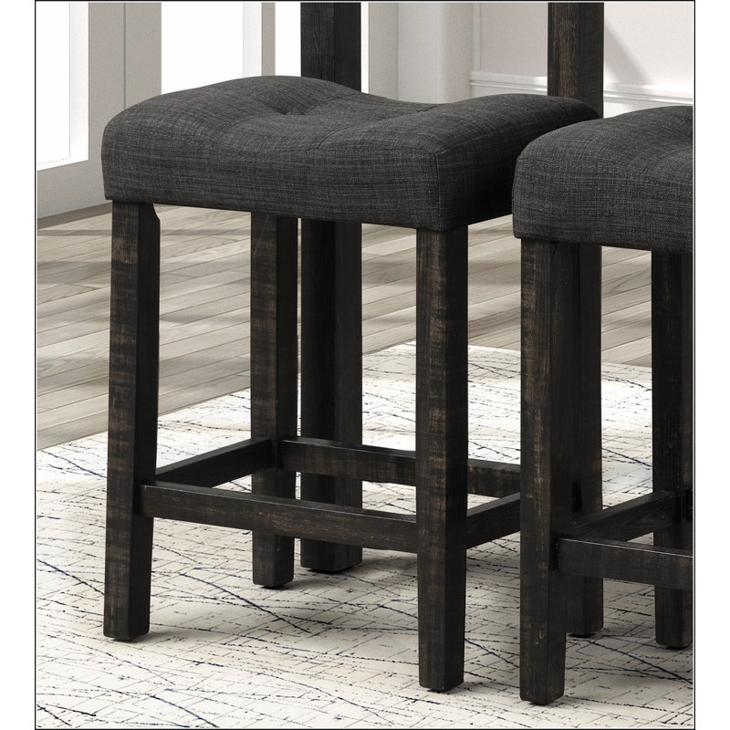 Sora Button Tufted Counter Height Saddle Stool, Set of 2, Black, Black