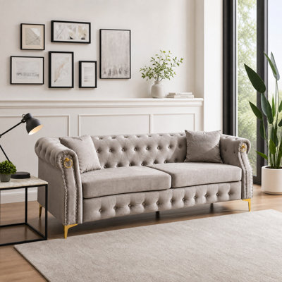  83.5" Velvet Chesterfield Tufted Sofa