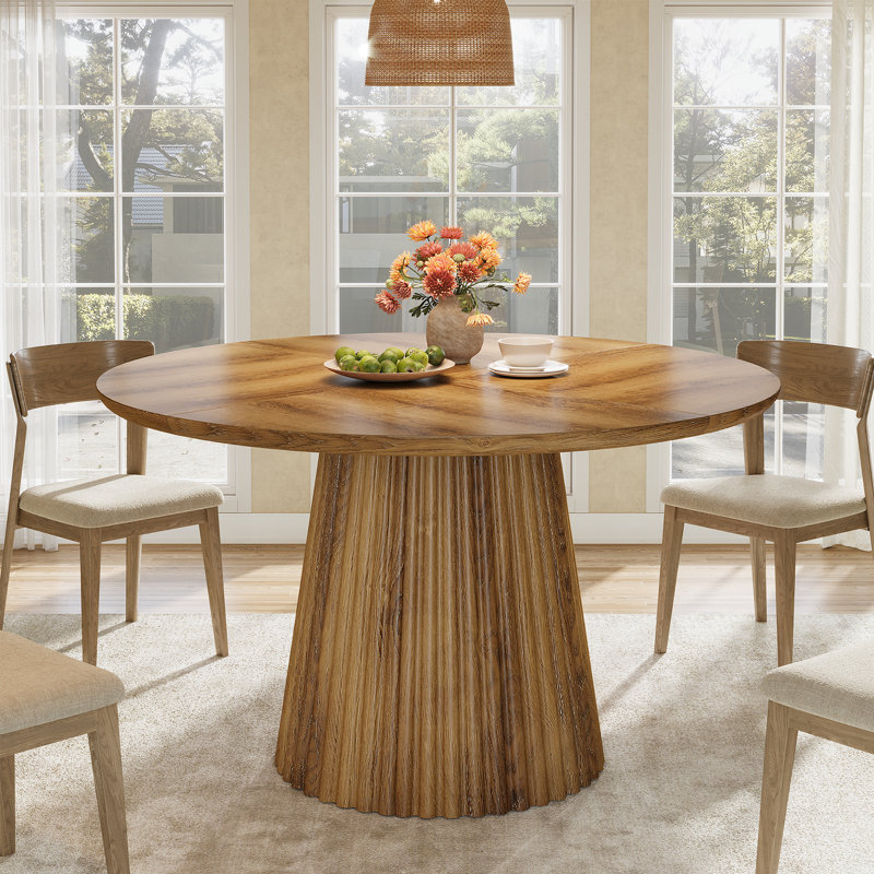 47" Round Dining Table For 4-6, Farmhouse Wood Kitchen Table With Metal Base For Dining Room, Brown