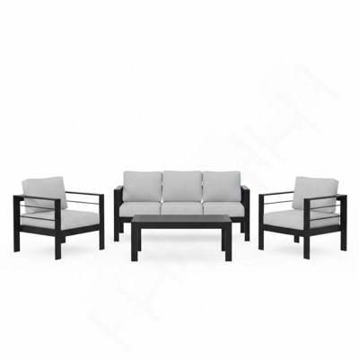 Ensemble de conversation moderne en aluminium 4 pièces pour patio, canapé 5 places avec coussins épais et table basse