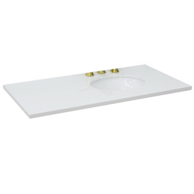 43 in. White Quartz Top with Single White Ceramic Oval Right Sink -  Bellaterra Home, 430001-43R-QWO