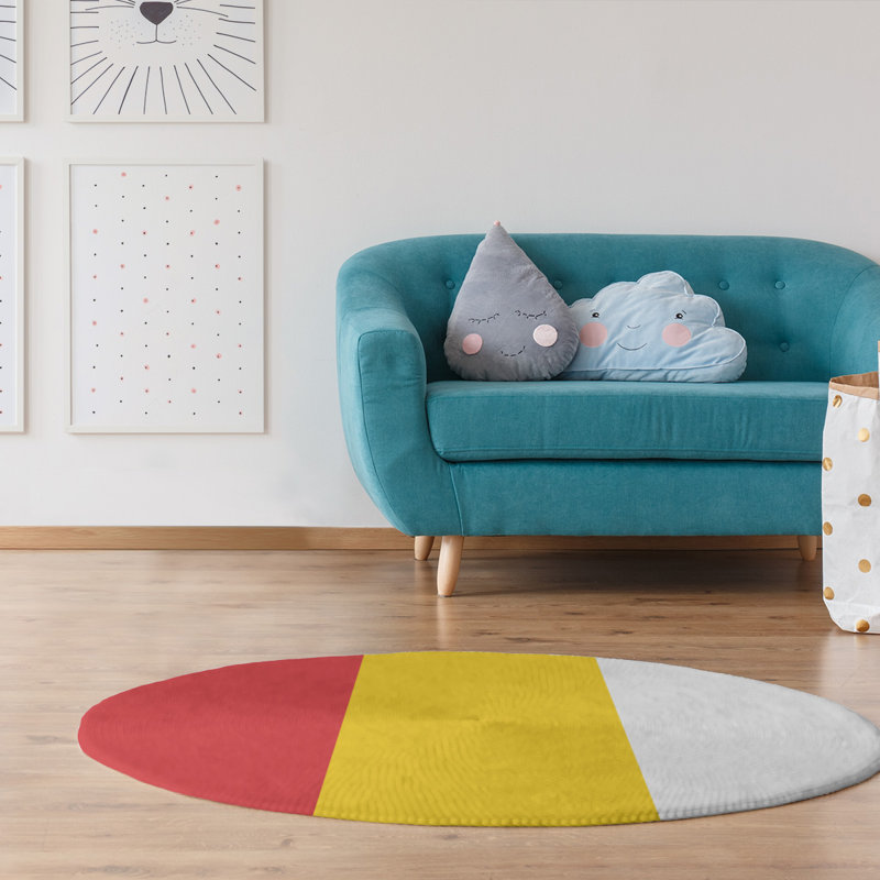 Tapis de zone rouge/jaune, Rond 5 pi