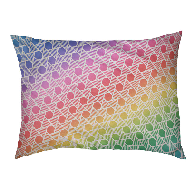 Coussin décoratif à triangles hexagonaux Rainbow, Petit (L 18 po x l 28 po), Arc-en-ciel, Utilisation intérieure seulement