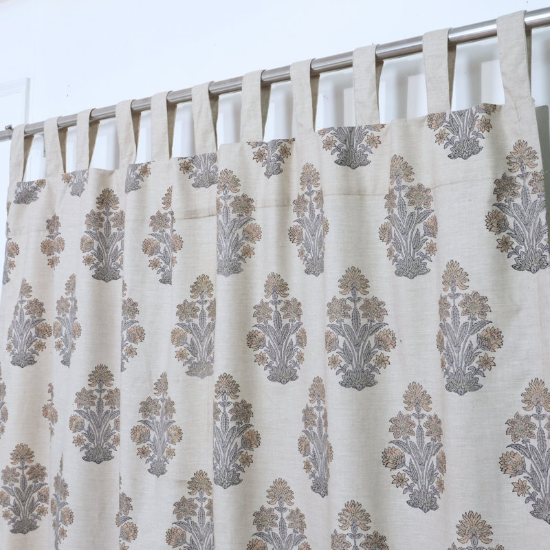 Rideaux à motif floral en lin mélangés à la main à motif floral, L 100 po x L 96 po