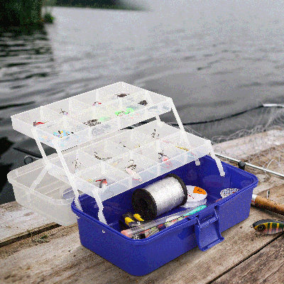 3-Layer Plastic Fishing Tackle Box Organizer With 2 Removable Trays & Handle Portable Craft, Tool, First Aid Storage