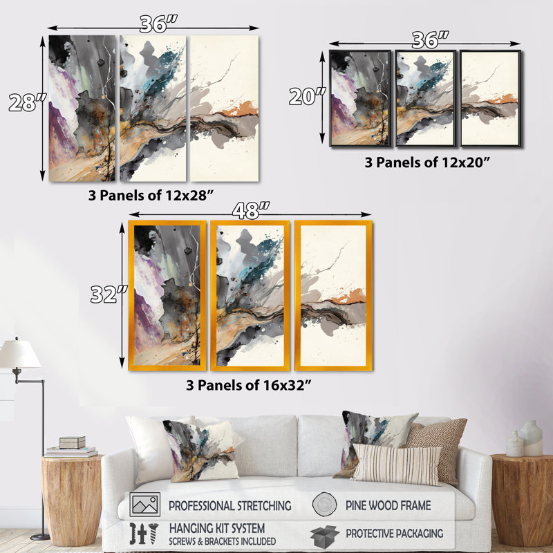 «Jazz Rhythms in Shades of Grey I», reproduction sur toile 3 pièces, Toile avec cadre naturel, H 20 po x l 36 po x P 1 po