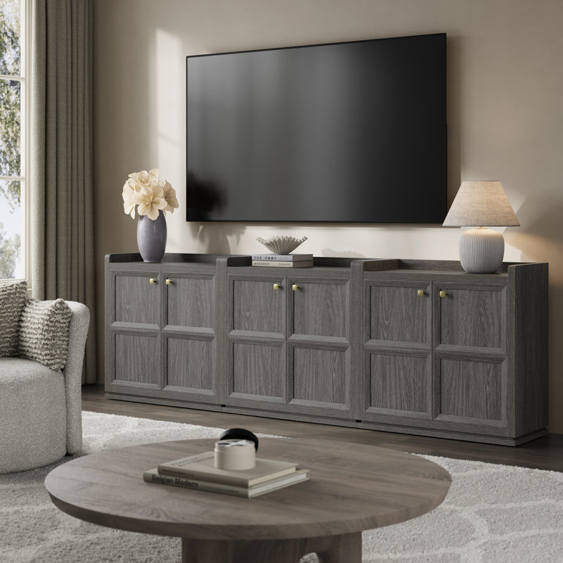 Buffet Helio de 34 po avec tablette réglable et coins ronds sécuritaires, Chêne gris foncé, 3