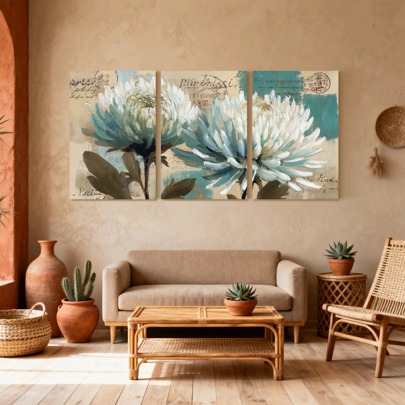 Plantes et fleurs, ensemble de 3 impressions sur toile, H 24 po x l 48 po