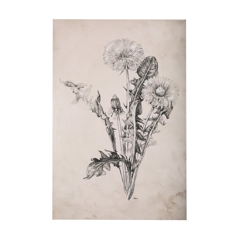 Pissenlit dessin II une toile texturée embellie à la main, H 60 po x l 40 po x P 1,5 po