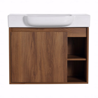 28'' Wall-Mounted Bathroom Vanity With White Ceramic Sink And Soft-Close Door