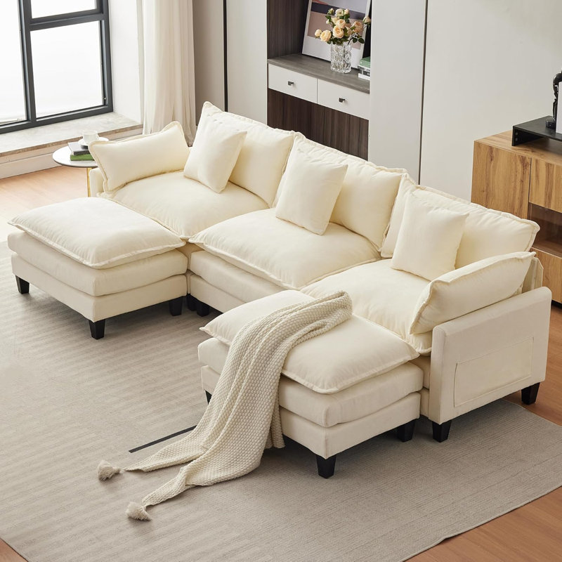 112.2" Sectional Cloud Couch, Modular Sectional Couches Sofa, Beige Chenille