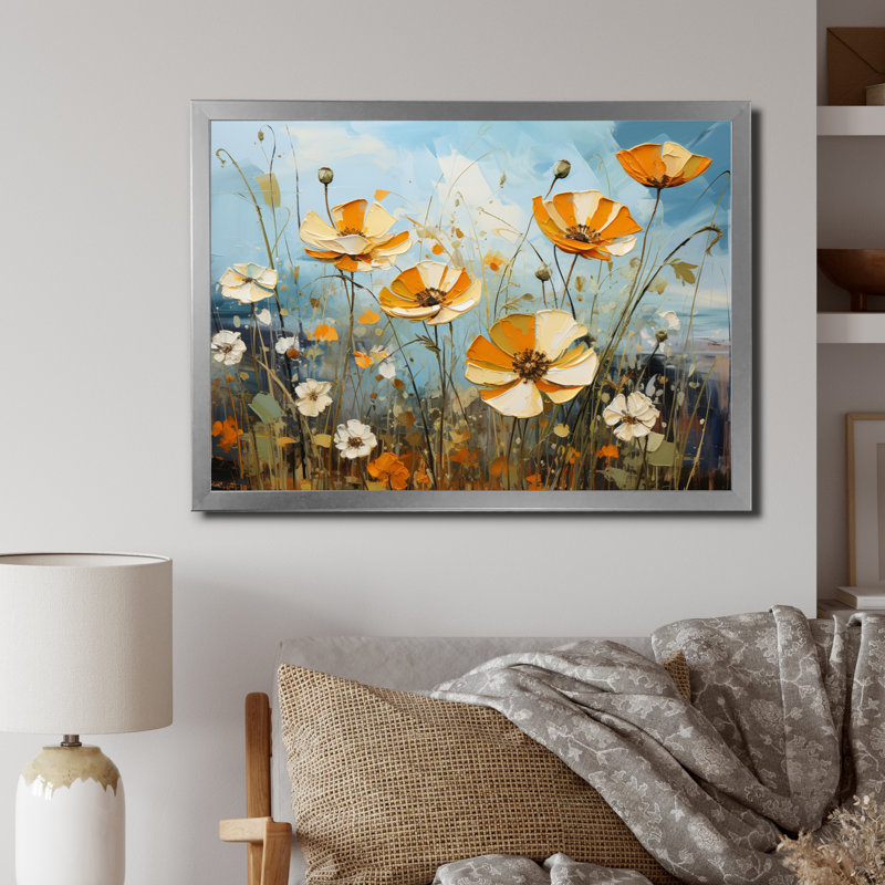 «Marga Yellow Buttercups Pastel Glow Patchwork II», reproduction, Cadre simple argenté, H 24 po x l 32 po x P 1 po
