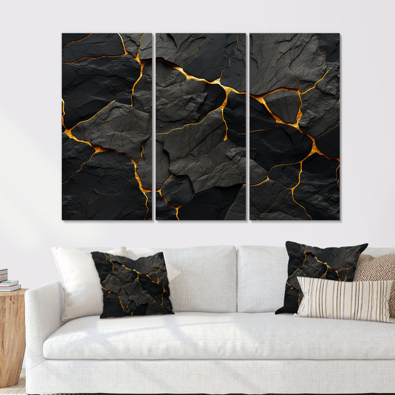 «Volcano Volcanic Veins II», ensemble d'art mural volcanique, Toile tendue, H 40 po x l 60 po x P 1 po