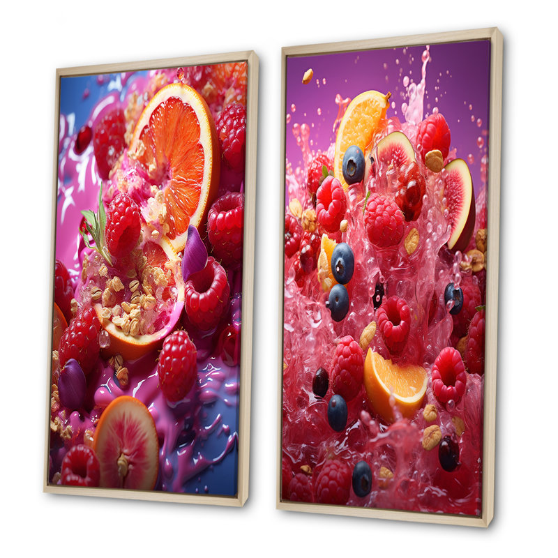 Muesli Muse - petit déjeuner, ensemble de 2 reproductions d'art mural, Cadre flottant brun, H 32 po x l 33 po