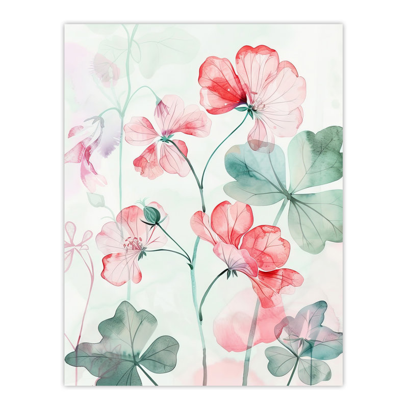Pastel Geranium Flowers Modern Watercolour Wall Art Print