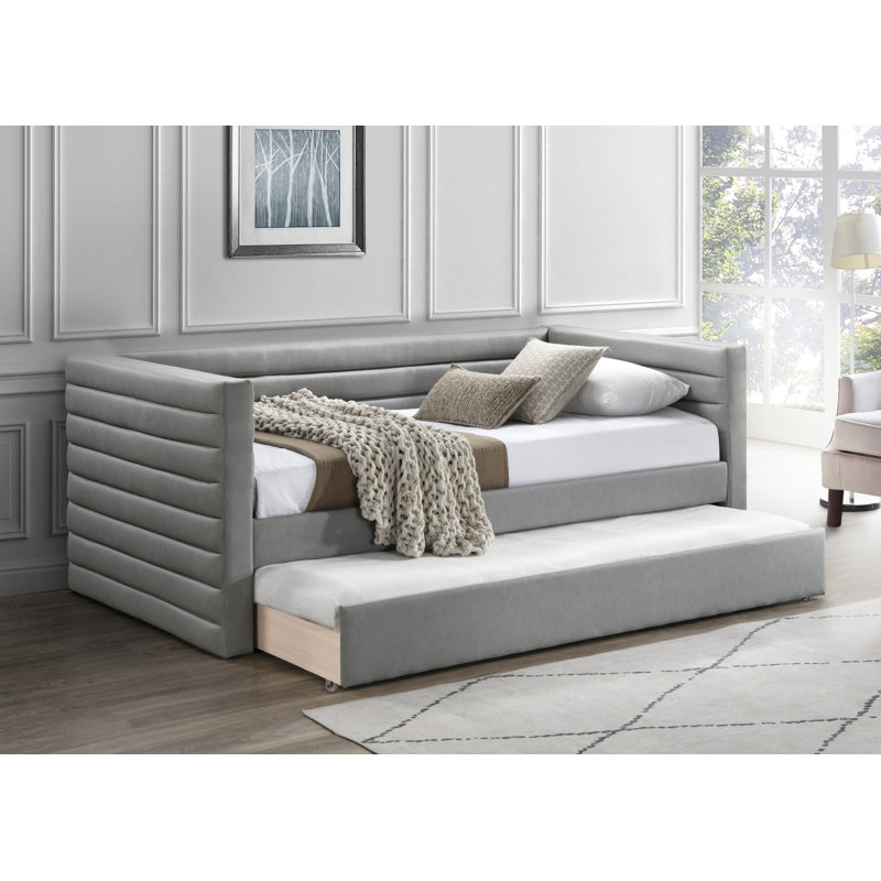 Beverly Twin Daybed with Trundle, Gray Vegan Leather