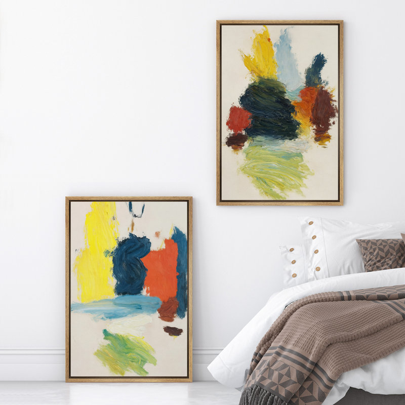 Art mural abstrait, ensemble de 2 reproductions d'art encadrées sur toile, H 36 po x l 48 po, Naturel
