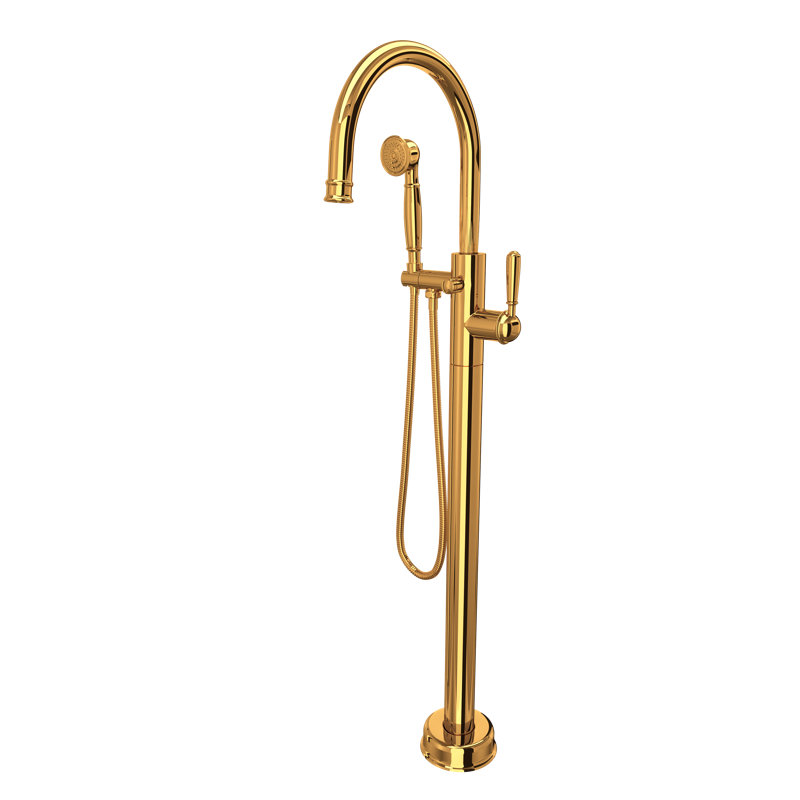 Traditional Single Hole Floor Mount Tub Filler Trim, Italian Brass
