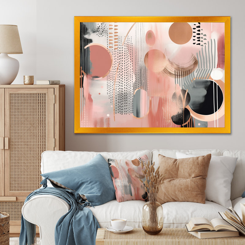 " Pink Gold Lines Scenery IV ", Gold Picture Framed, 20" W x 12" H