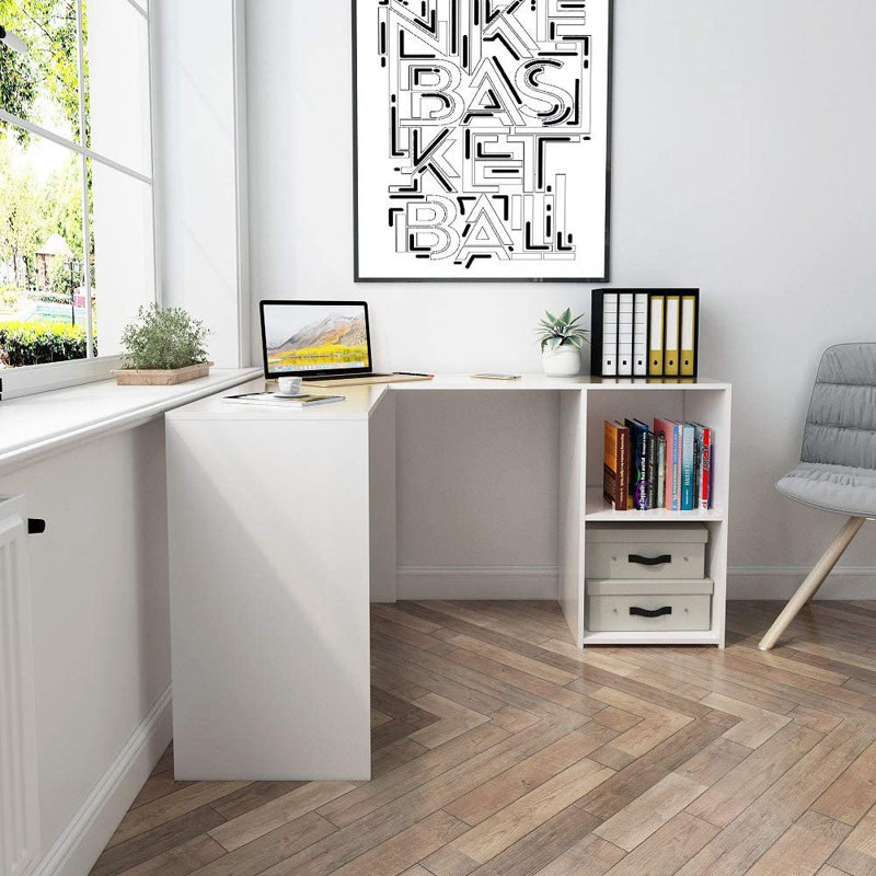 Upsilon L-Shape Computer Desk, White