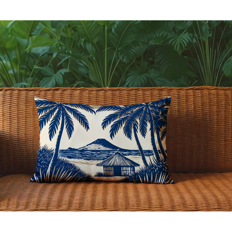 Oreiller rectangulaire intérieur / extérieur Kitar Island Palmreversible, Rectangle H 14 po x l 20 po, Bleu