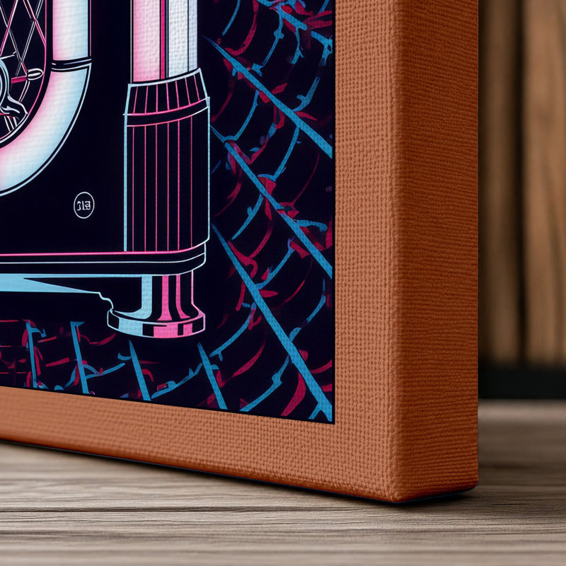 Neon Jukebox Retro - Wrapped Canvas, 30x20 - 76.2 x 50.8 cm, Terracotta Border