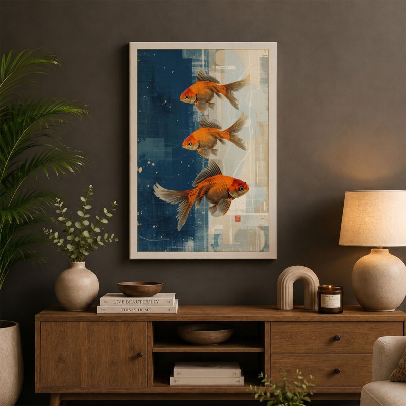 Goldfish Among Structures Modern - Wrapped Canvas, 36x24 - 91.4 x 61.0 cm, White Border