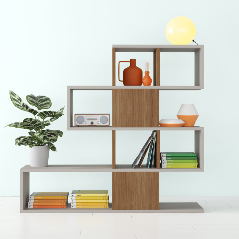 Karlin 109cm H x 120cm W Ladder Bookcase, White/Teak