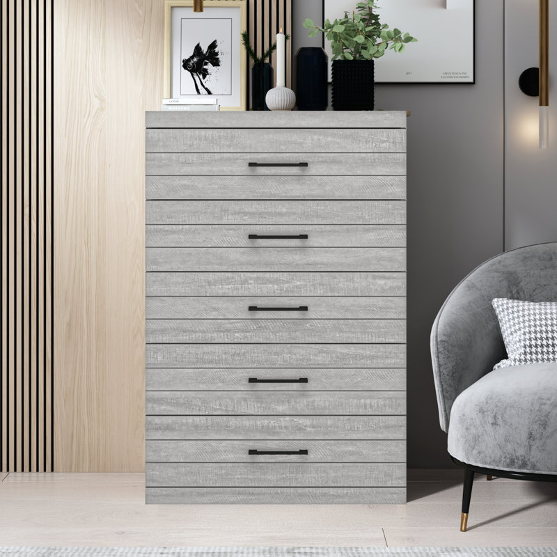 Commode 5 tiroirs Avigail, Gris poudré