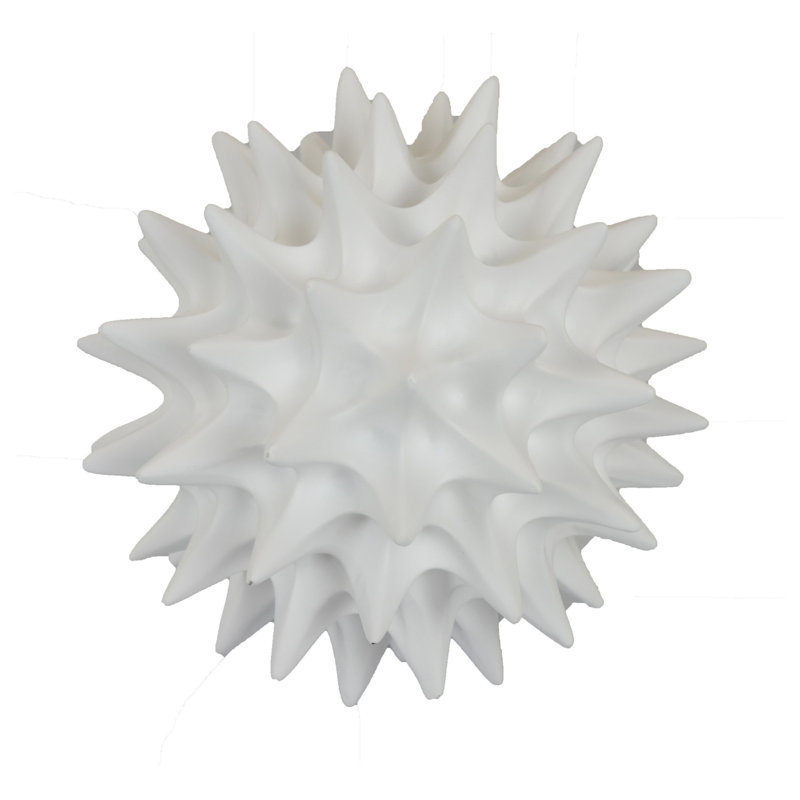 Saima Decorative Orb Sculpture with Spiked Patterns, White Resin 9 Inch