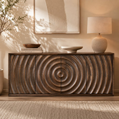 59" Sideboard Cabinet with 4 Doors and 5 Solid Wood Legs, Modern Storage Credenza with Solid Wood Veneer for Living Room, Dining Room or Entryway,Walnut