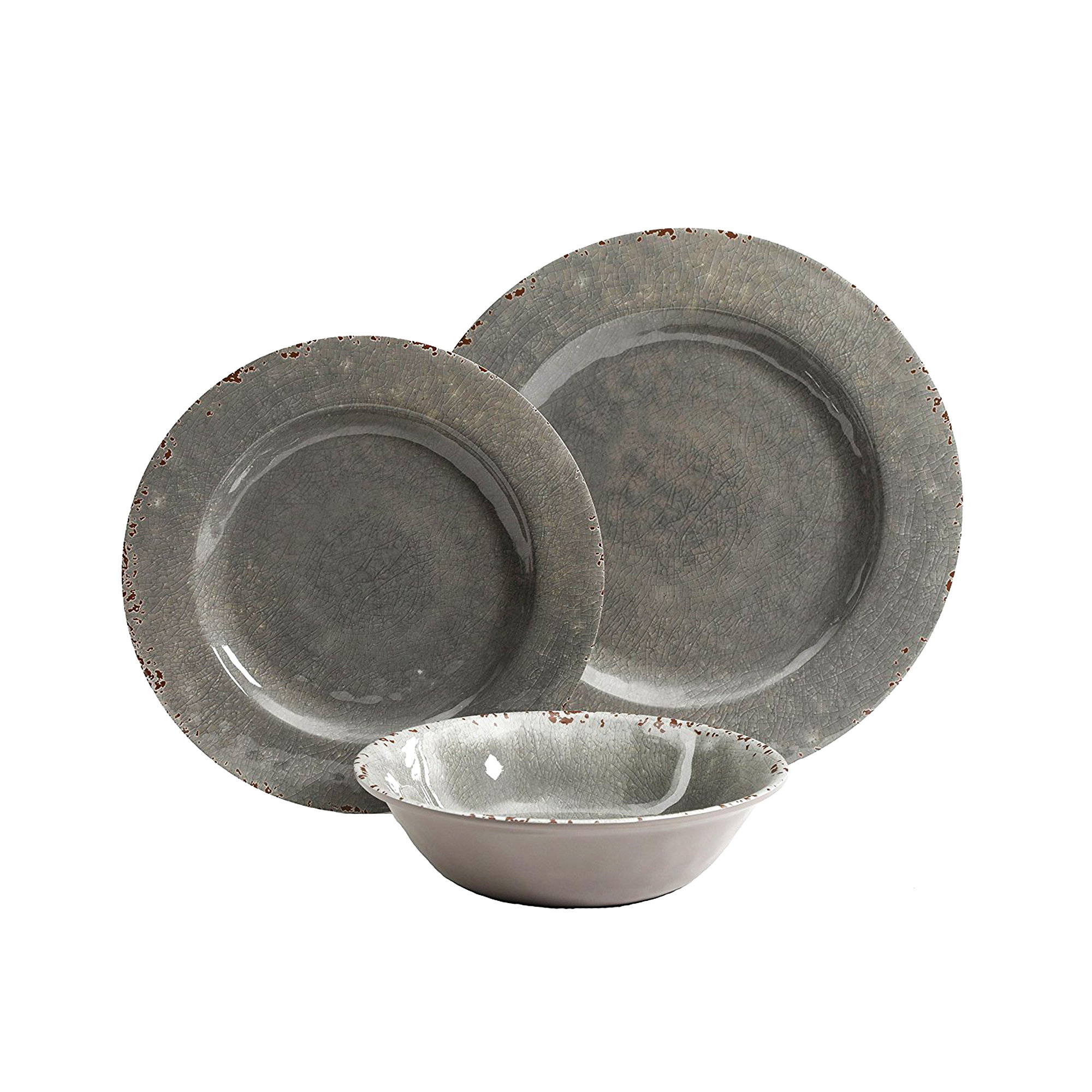 Kristoff Handmade Melamine Dinnerware Set, Gray