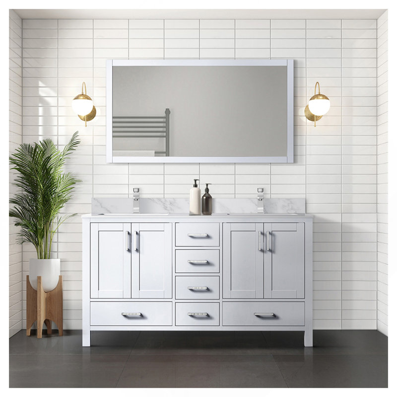 Meuble-lavabo blanc 60 po X P 22 po D, avec plateau en marbre de Carrare