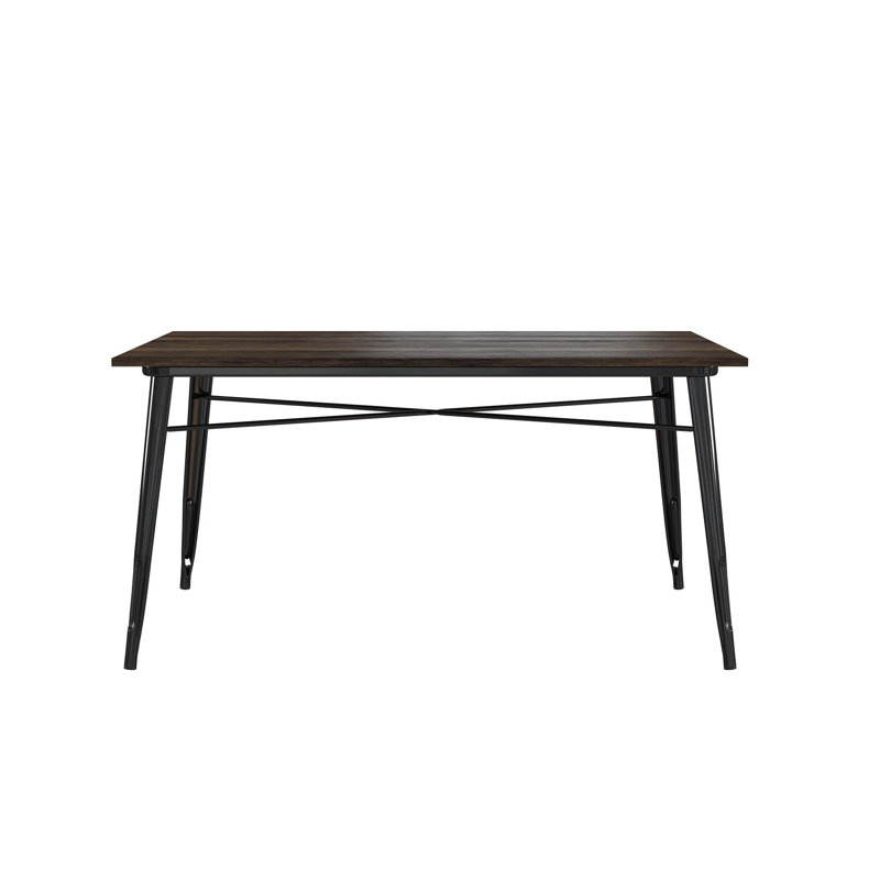 Solid Wood Top Metal Base Dining Table, Black