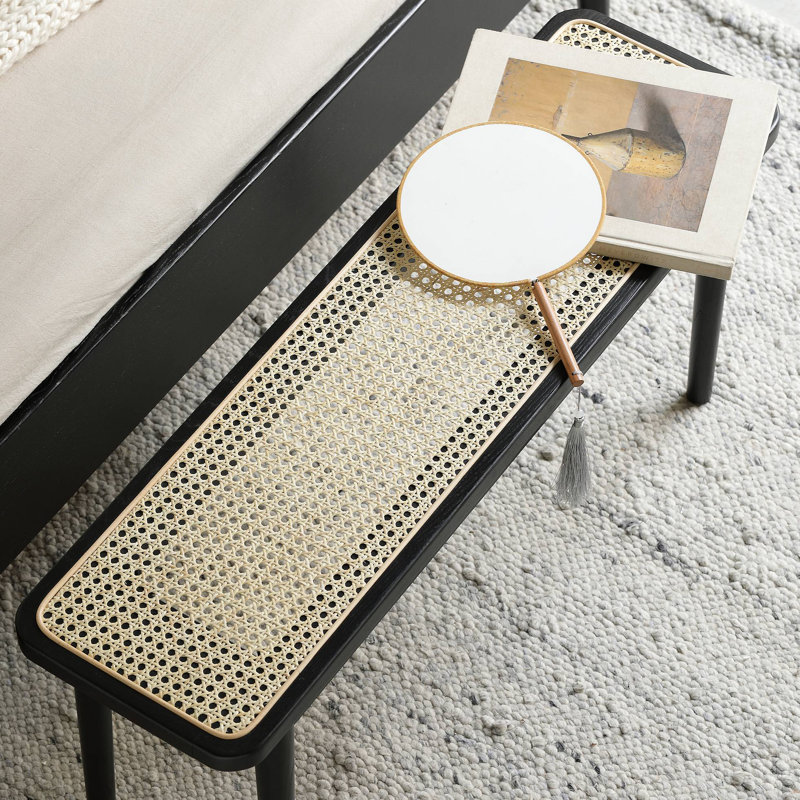 Modern Style Solid Wood Dining Bench With Rattan Detail, Modern Bench For Bedroom End Of Bed, Entryway Bench, Rattan Bench